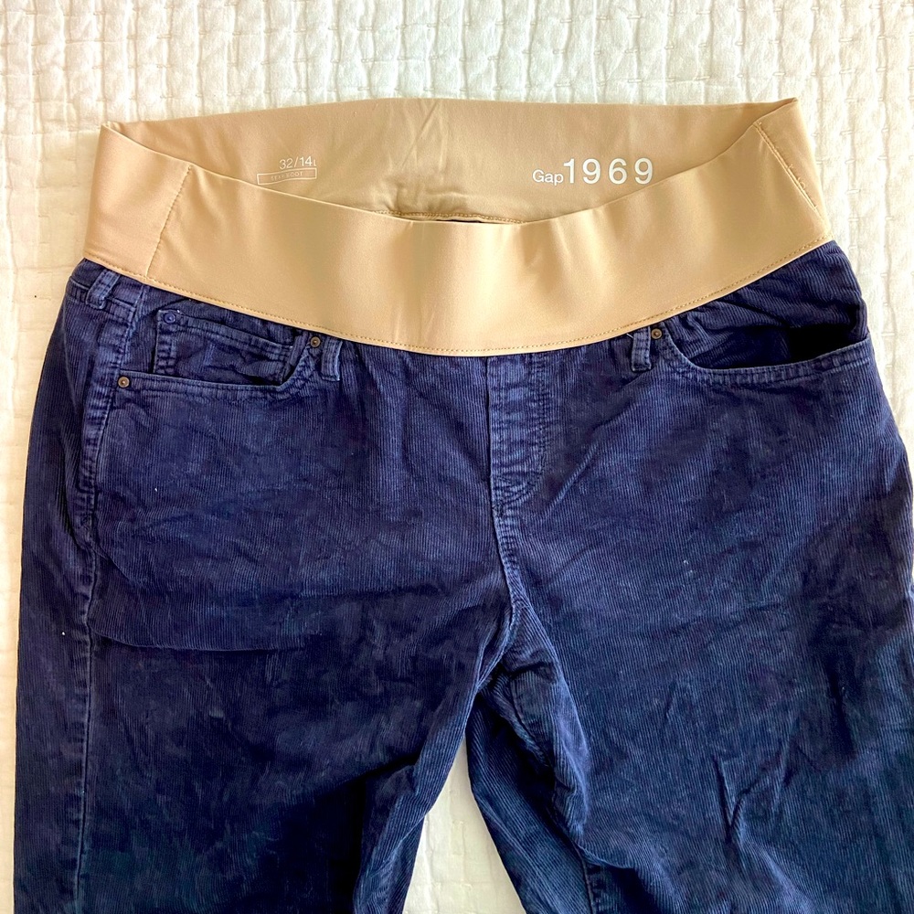 Gap Maternity Blue Corduroy Pants. Demi panel. Size 14long.